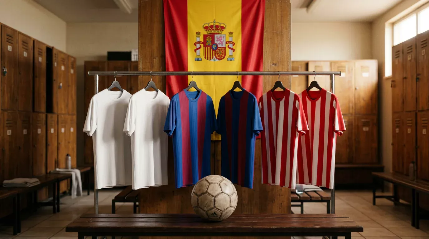 Escudos de los equipos españoles de LaLiga con banderas visibles antes de jornada de Champions