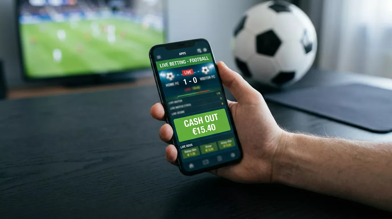 Pantalla móvil mostrando la opción de cashout activa durante un partido de Champions League