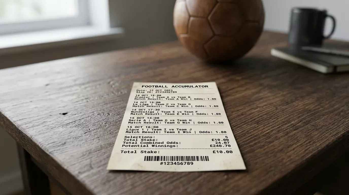 Boleto de apuesta combinada con varios partidos de Champions League y cuota acumulada