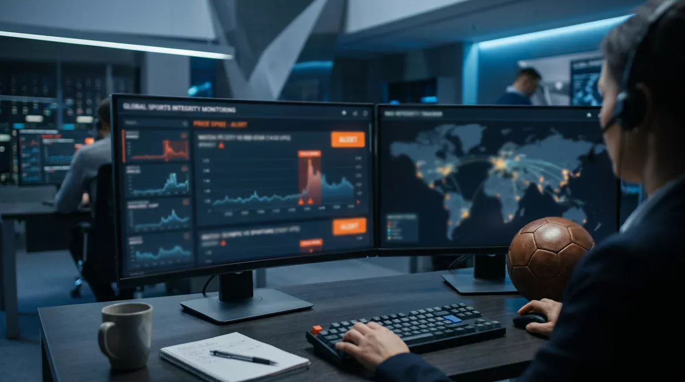 Panel analítico mostrando alertas de apuestas sospechosas en partidos europeos